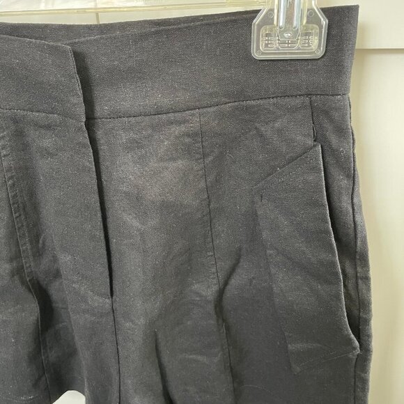 Deluc Vieru Hi Waisted Linen Blend Shorts w Front Flap Pockets Black Sz S NWT - Picture 4 of 10